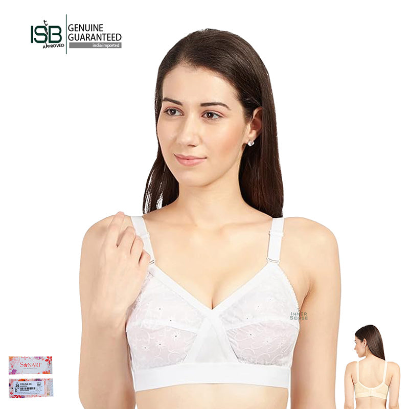 SONARI CELINA Non-Padded Wirefree Pure Cotton Full Coverage Ambroidered Bra with Adjustable Straps (CUP D) | Indian Imported | ISB Approved Genuine Guaranteed | IB260303997