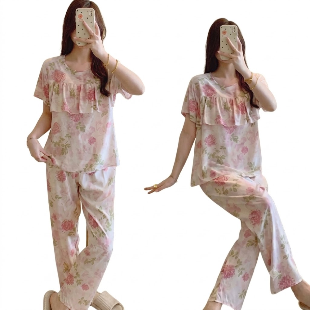 Korean Style Cotton Febric Plus Size Pajama Suit (Printed Edition) | Loose Fit | Home & Outer Wear | Summer Thin Comfort | CLS260625A167