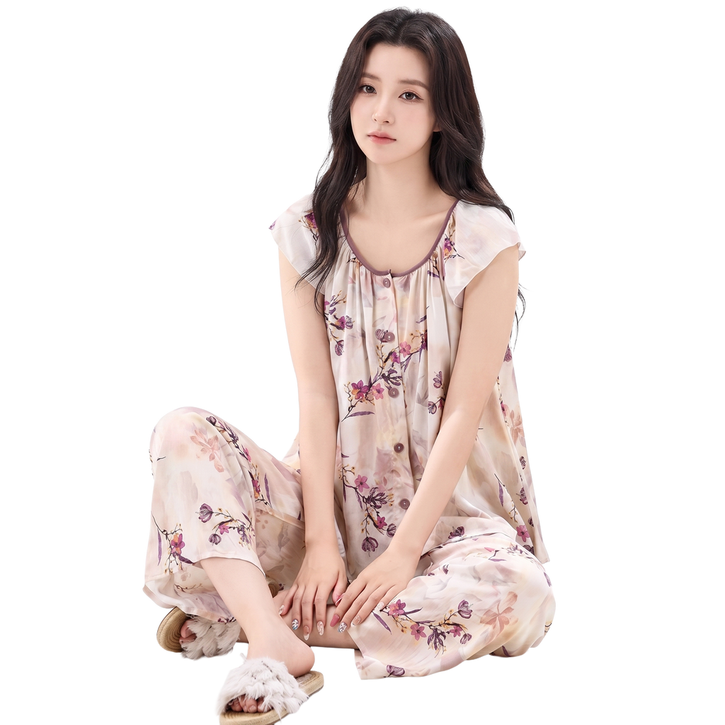 Comfortable Pure Rayon Chinese Style Pajama Set (Summer Edition) Printed Design | Long Pant | Soft & Daily Wear | CLS260512A121