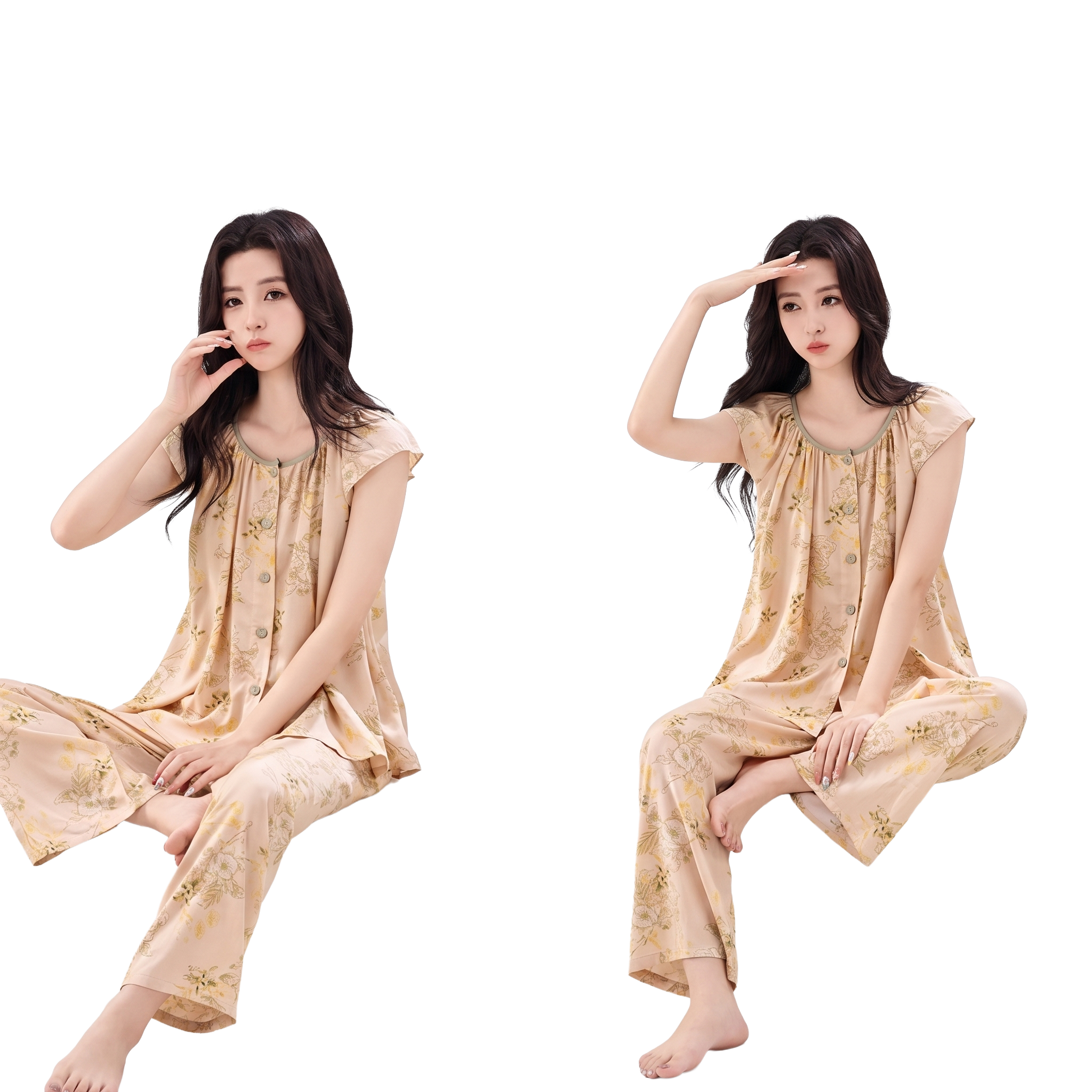 Comfortable Pure Rayon Chinese Style Pajama Set (Summer Edition) Printed Design | Long Pant | Soft & Daily Wear | CLS260512A121