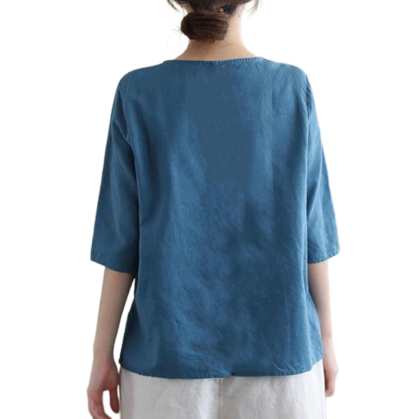 Heavy Embroidery Cotton Round Neck Top (Spring/Summer Edition) Short Sleeve | Loose Fit | Elegant Daily Comfort | CDR260417A071