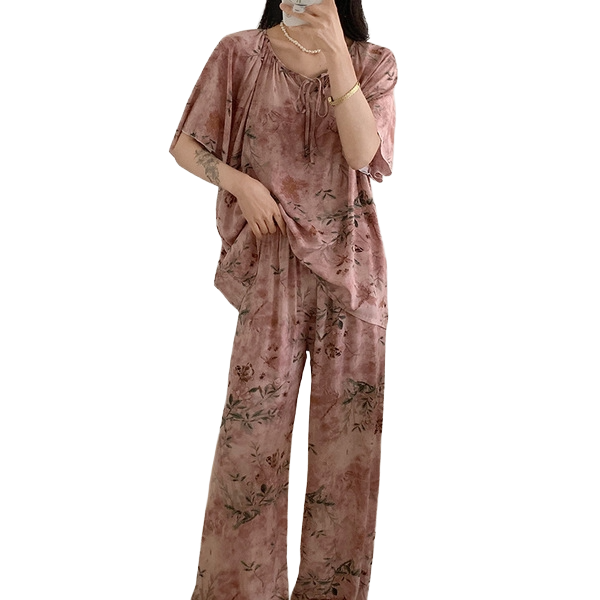 Cotton Silk Fairy Pajama Set (Two-Piece) Short Sleeve | Spring &amp; Summer Wear | Soft &amp; Elegant Daily Comfort | CLS260423A080