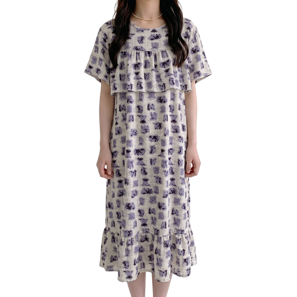 Cotton Silk Cute Anti-Bump Dress (Large Size Edition) Short Sleeve | Spring–Autumn &amp; Summer Wear | Thin &amp; Breathable Comfort | CLS260501A097