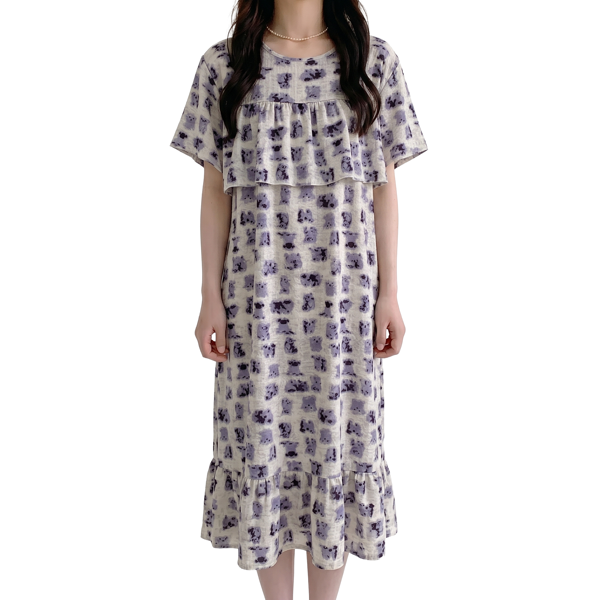 Cotton Silk Cute Anti-Bump Dress (Large Size Edition) Short Sleeve | Spring–Autumn &amp; Summer Wear | Thin &amp; Breathable Comfort | CLS260501A097