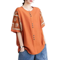 Cotton Plus Size Printed Buckle Top (Summer Edition)Loose Pullover | Half Sleeve | Stylish Daily Comfort | CDR260502A0102