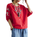 Artistic Embroidered Cotton Top (Vintage Edition) Half Sleeve | Large Size Loose Fit | Slim Look Summer Style | CDR260423A081