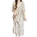 Cotton Silk Anti-Bump V-Neck Princess Long Dress (Premium Edition) Spring–Autumn &amp; Summer Wear | Elegant Flow | High-End Comfort | CLS260423A079