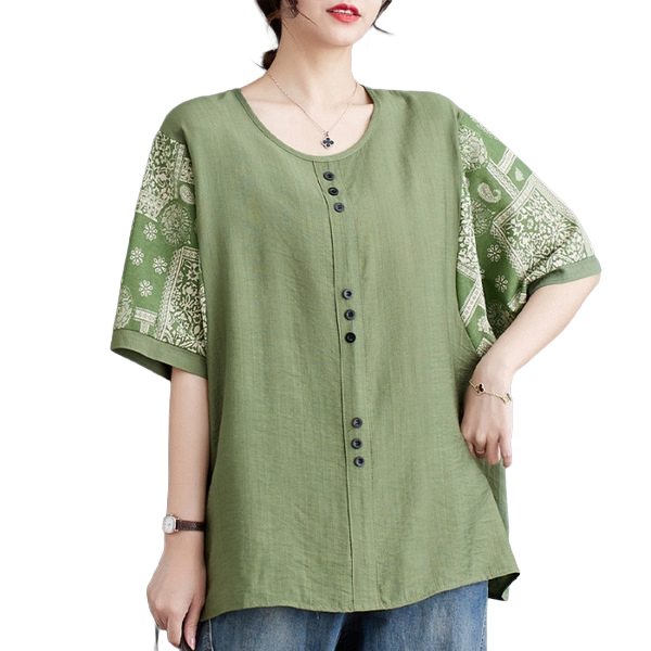Cotton Plus Size Printed Buckle Top (Summer Edition)Loose Pullover | Half Sleeve | Stylish Daily Comfort | CDR260502A0102
