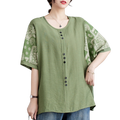 Cotton Plus Size Printed Buckle Top (Summer Edition)Loose Pullover | Half Sleeve | Stylish Daily Comfort | CDR260502A0102