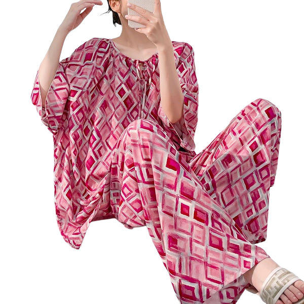 Cotton Silk Printed Pajama Set (Antique Style Edition) Two-Piece Suit | Elegant Half Sleeve | Home + Outer Wear Comfort | CLS260508A109