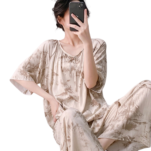 Cotton Silk Ethnic Pajama Set (Plus Size Edition) Short Sleeve | Loose Thin Fit | Home + Outer Wear Comfort | CLS260501A098