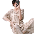 Cotton Silk Ethnic Pajama Set (Plus Size Edition) Short Sleeve | Loose Thin Fit | Home + Outer Wear Comfort | CLS260501A098