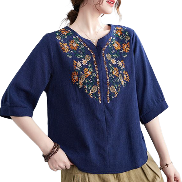 Cotton Embroidered Retro Top (Spring–Summer Edition) Slim Fit | Thin & Breathable | Simple Elegant Outer Wear | CDR260429A092