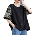 Cotton Plus Size Printed Buckle Top (Summer Edition)Loose Pullover | Half Sleeve | Stylish Daily Comfort | CDR260502A0102