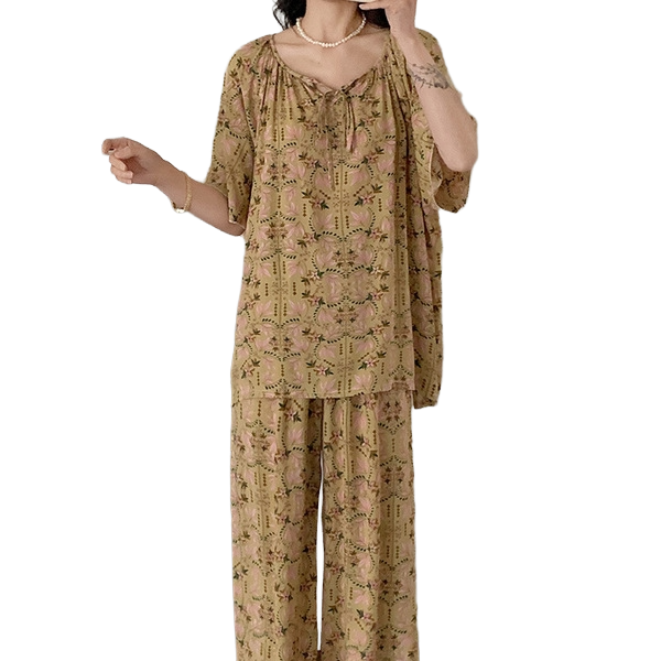 Cotton Silk Fairy Pajama Set (Two-Piece) Short Sleeve | Spring &amp; Summer Wear | Soft &amp; Elegant Daily Comfort | CLS260423A080