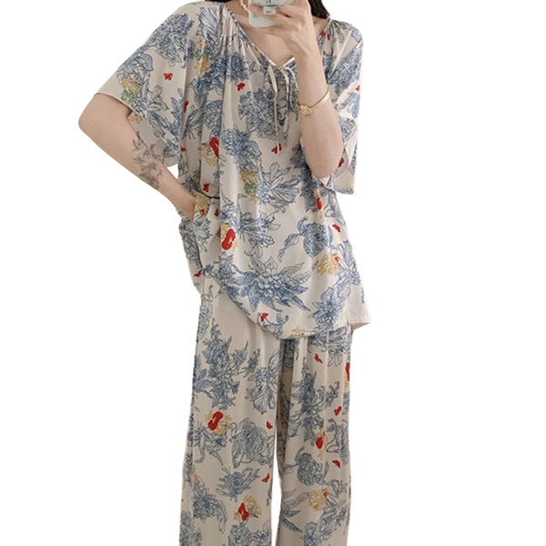 Cotton Silk Fairy Pajama Set (Two-Piece) Short Sleeve | Spring &amp; Summer Wear | Soft &amp; Elegant Daily Comfort | CLS260423A080