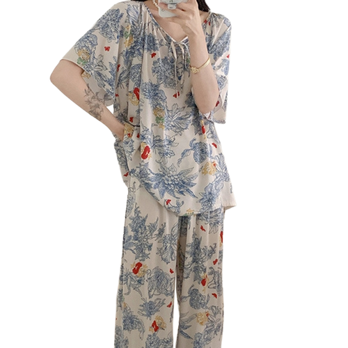 Cotton Silk Fairy Pajama Set (Two-Piece) Short Sleeve | Spring &amp; Summer Wear | Soft &amp; Elegant Daily Comfort | CLS260423A080