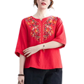 Cotton Embroidered Retro Top (Spring–Summer Edition) Slim Fit | Thin & Breathable | Simple Elegant Outer Wear | CDR260429A092