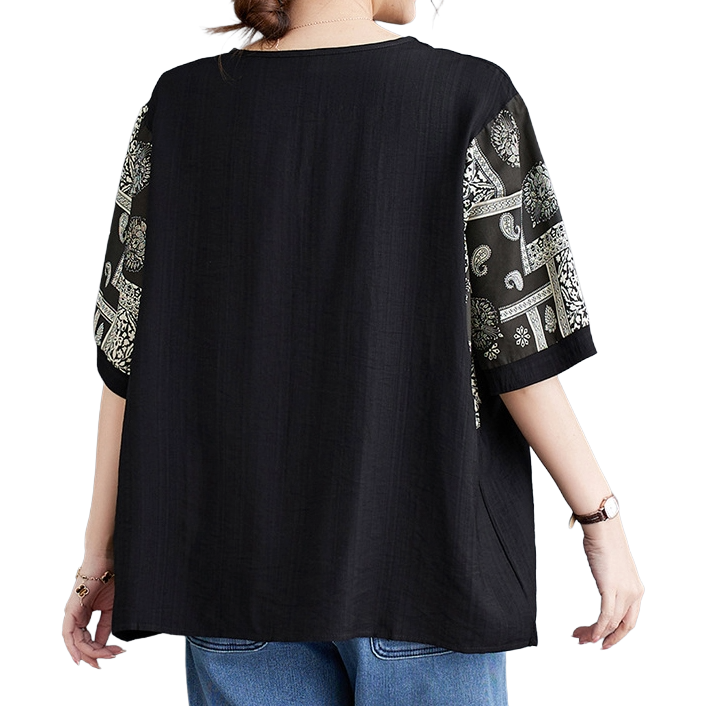 Cotton Plus Size Printed Buckle Top (Summer Edition)Loose Pullover | Half Sleeve | Stylish Daily Comfort | CDR260502A0102