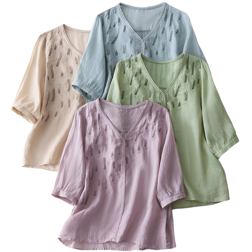 Artistic Cotton V-Neck Top (Loose Edition) Half Sleeve | Pullover Style | Lightweight Daily Comfort | CDR260508A110