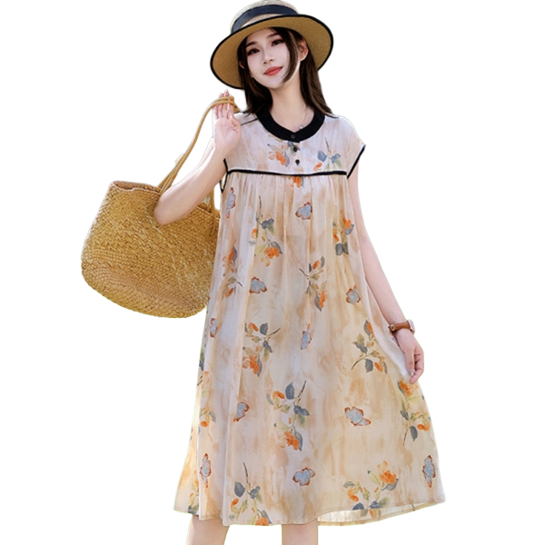 Cotton Silk High-End Casual Dress (Western Style Edition) Fashionable Mid-Length | Soft Elegant Flow | Home + Outside Wear | CLS260428A089