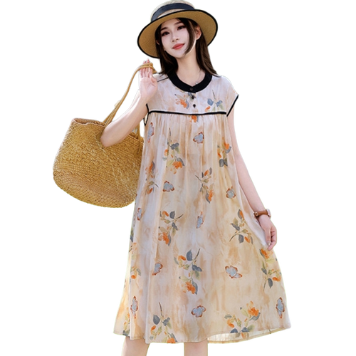 Cotton Silk High-End Casual Dress (Western Style Edition) Fashionable Mid-Length | Soft Elegant Flow | Home + Outside Wear | CLS260428A089
