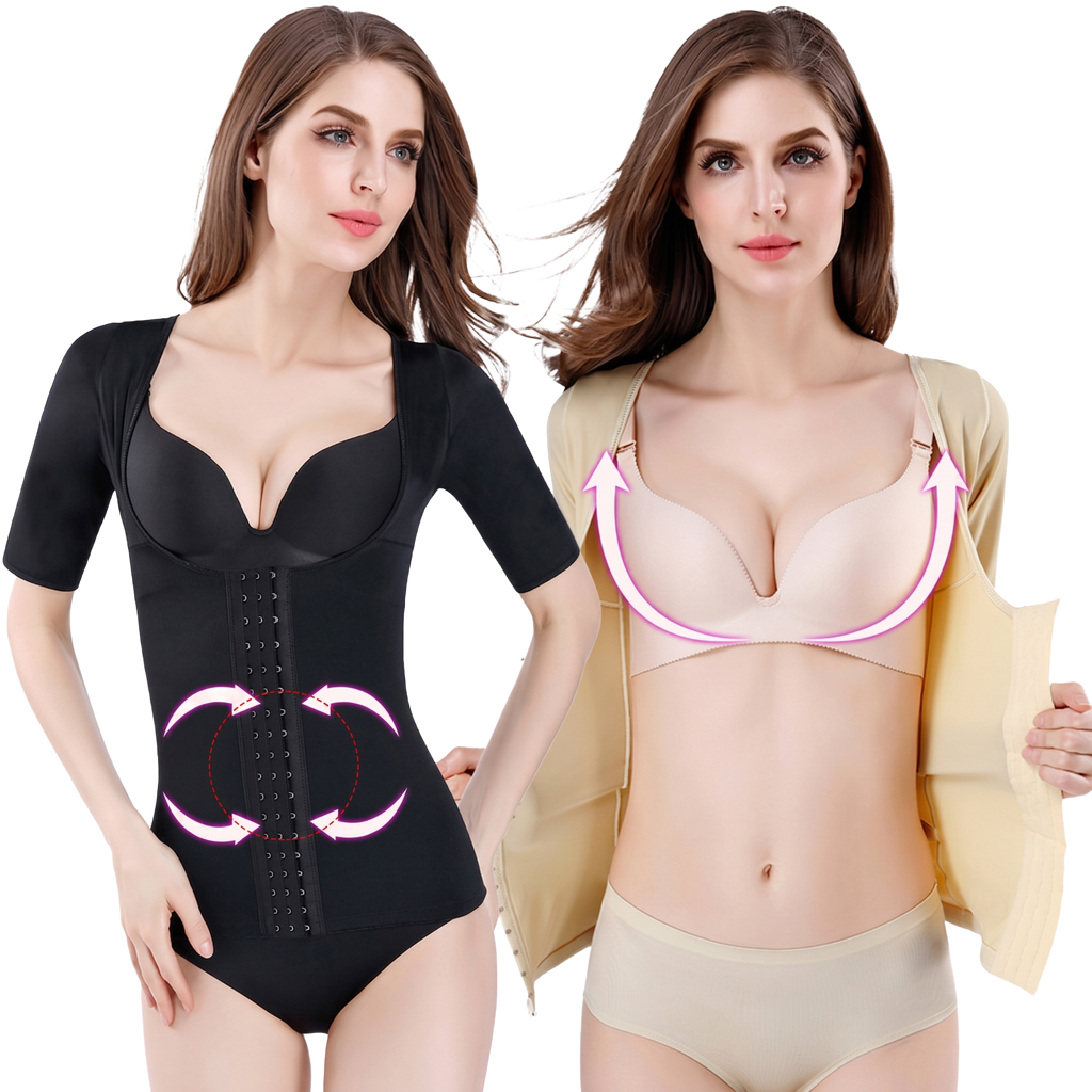 Large U-Neck Body Shaping Support Top (18 Button Edition) Beautiful Back | Chest Support | Short Sleeve Shaping Comfort | ISHR260429A091
