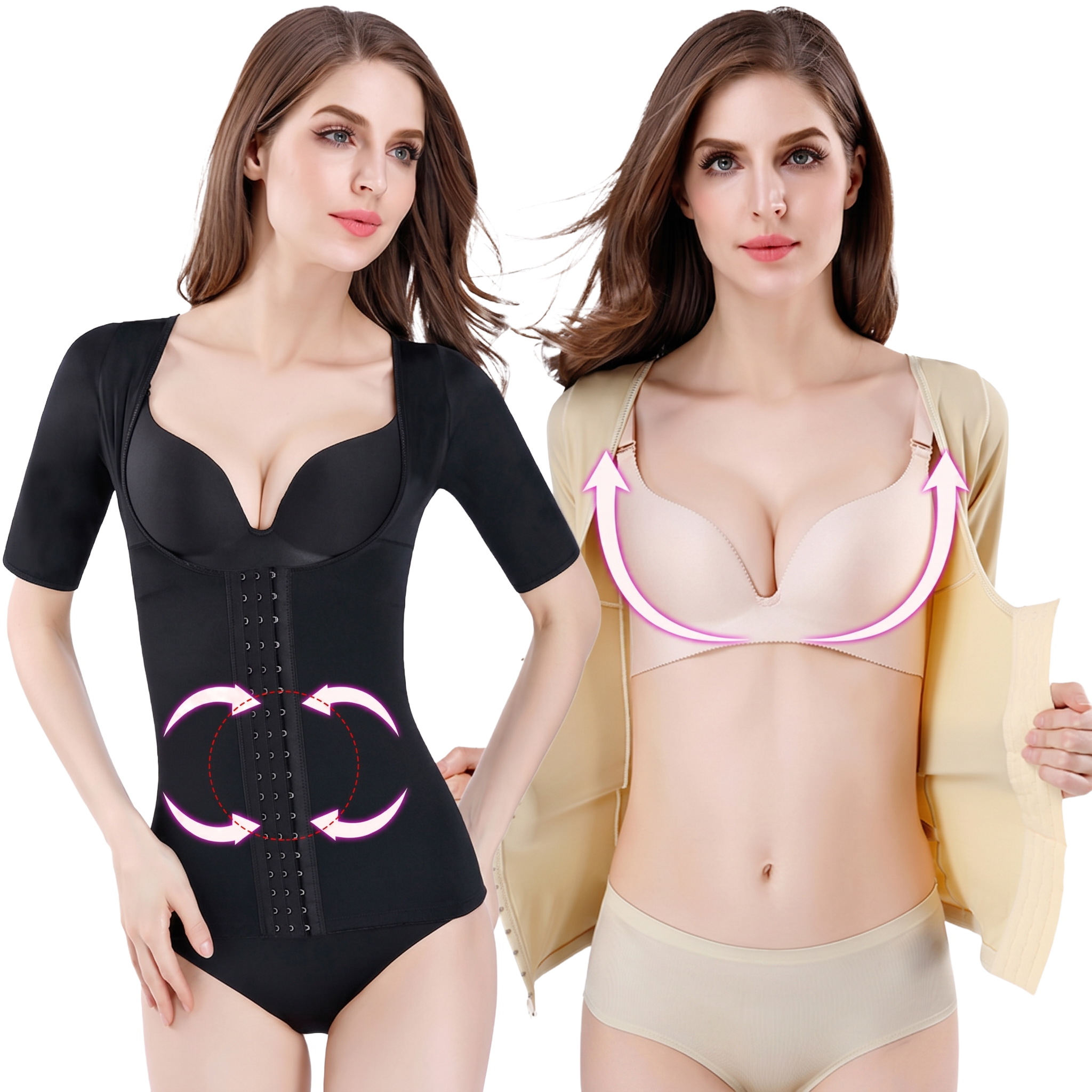 Large U-Neck Body Shaping Support Top (18 Button Edition) Beautiful Back | Chest Support | Short Sleeve Shaping Comfort | ISHR260429A091