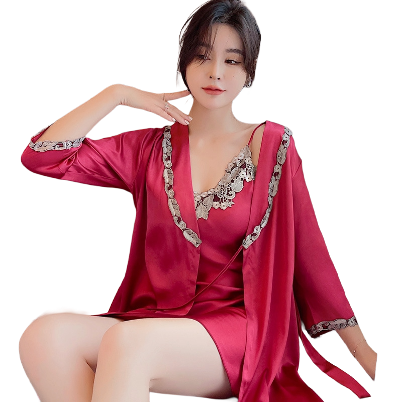 Ice Silk Korean Style Nightgown Set (Two-Piece Edition) | Cute Thin Design | Summer Lightweight Comfort | ISNG260502A101