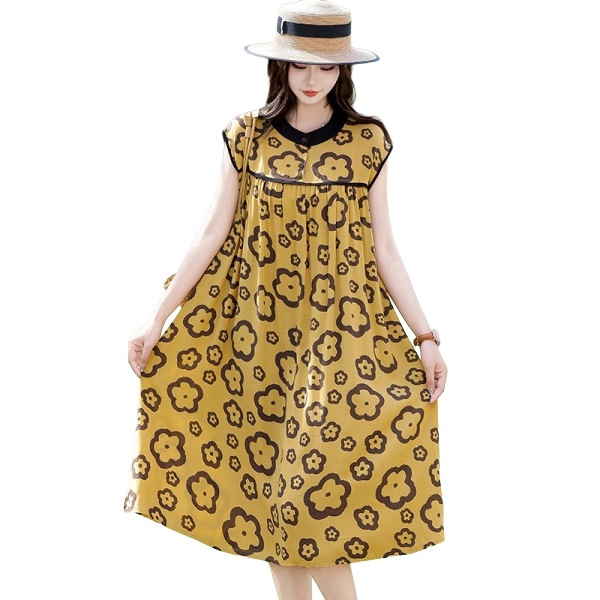 Cotton Silk High-End Casual Dress (Western Style Edition) Fashionable Mid-Length | Soft Elegant Flow | Home + Outside Wear | CLS260428A089