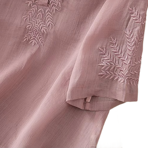 Summer Cotton Embroidered V-Neck Top (Artistic Edition) Loose Pullover | Short Sleeve | Large Size Elegant Wear | CDR260501A099