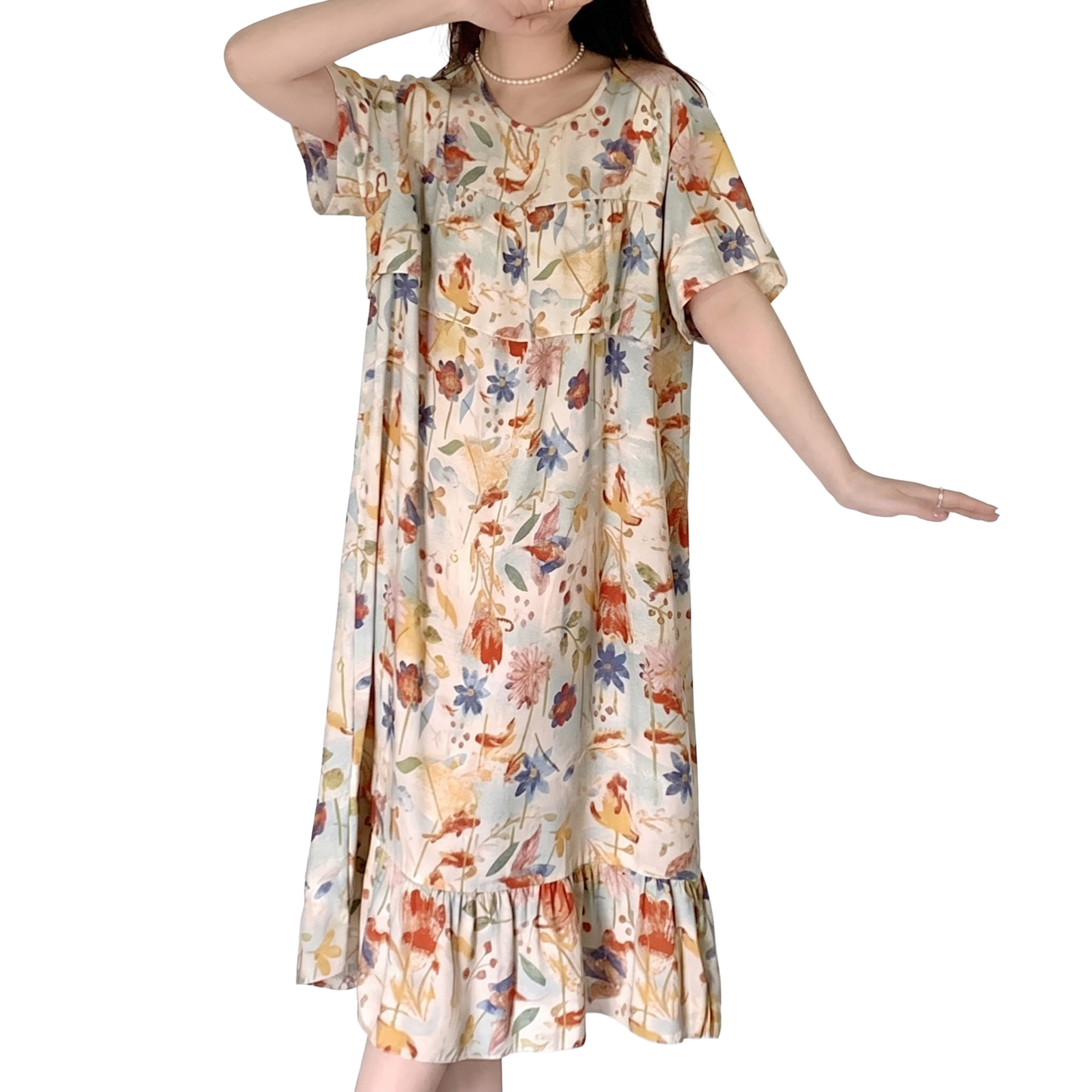 Cotton Silk Cute Anti-Bump Dress (Large Size Edition) Short Sleeve | Spring–Autumn &amp; Summer Wear | Thin &amp; Breathable Comfort | CLS260501A097