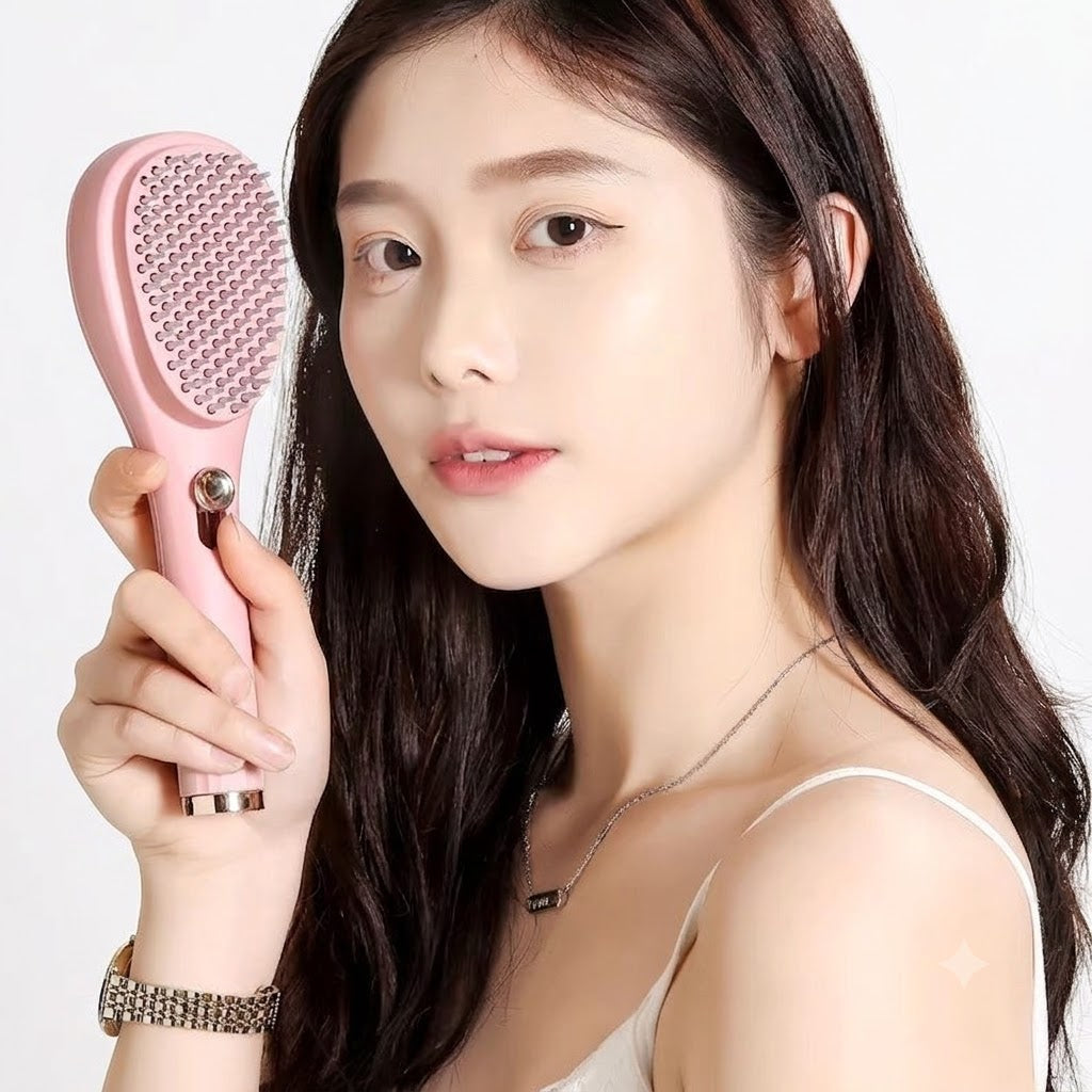 Retractable Comb with Air Cushion Massage Hairbrush | Anti-Static Magic Comb | One-Touch Self-Cleaning | Volumizing Air Cushion Brush | ISMT260805A269