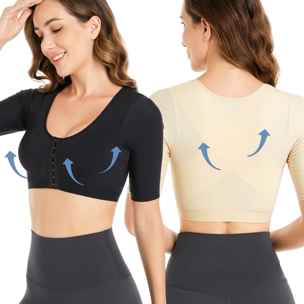 Adjustable Front Support Shapewear Bra (Short Sleeve Edition) | Shockproof Support | Front Closure | Breathable Comfort | Everyday Active Wear | ISHR260711A192