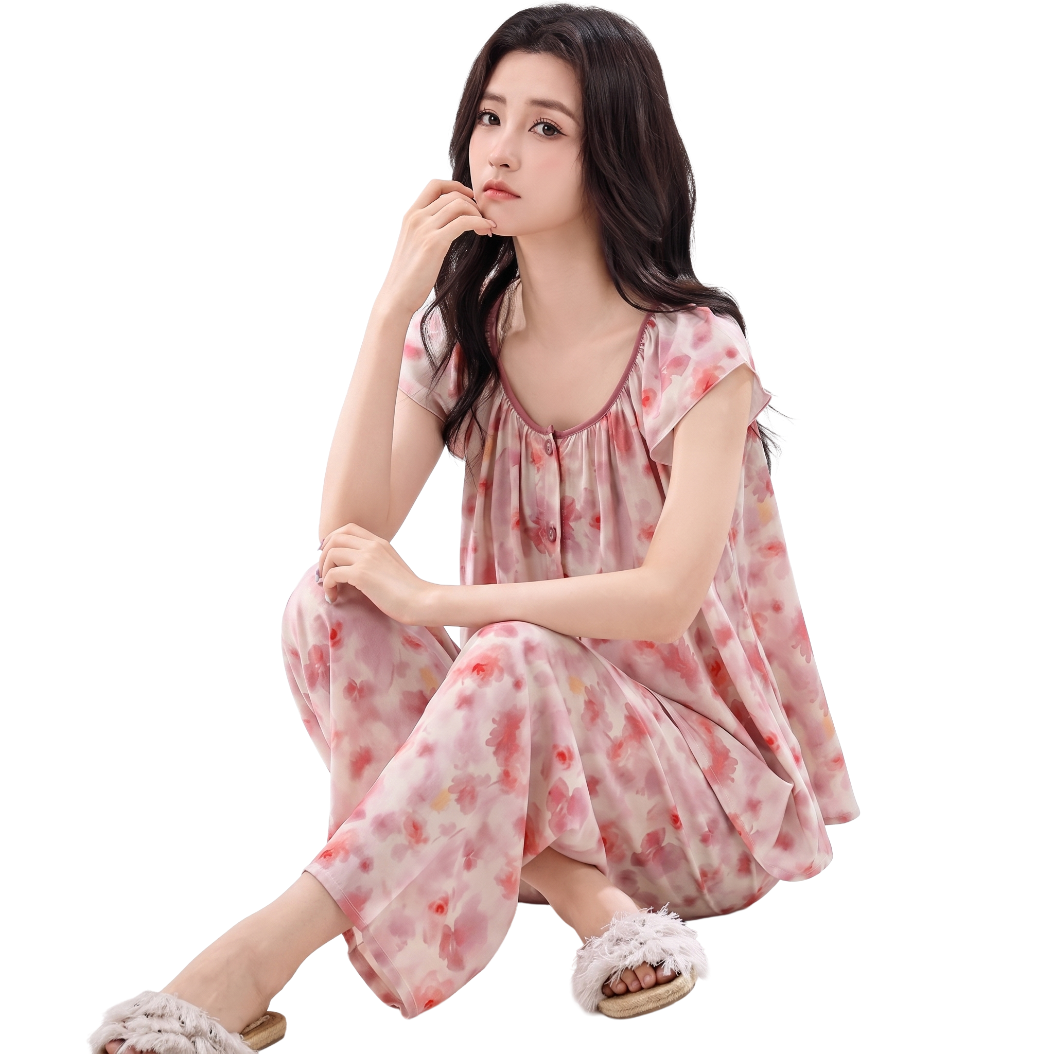 Comfortable Pure Rayon Chinese Style Pajama Set (Summer Edition) Printed Design | Long Pant | Soft & Daily Wear | CLS260512A121