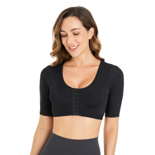 Adjustable Front Support Shapewear Bra (Short Sleeve Edition) | Shockproof Support | Front Closure | Breathable Comfort | Everyday Active Wear | ISHR260711A192