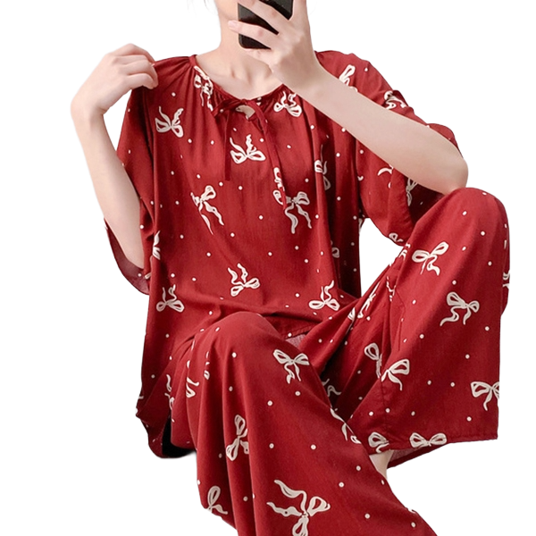Cotton Silk Ethnic Pajama Set (Plus Size Edition) Short Sleeve | Loose Thin Fit | Home + Outer Wear Comfort | CLS260501A098