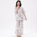 Cotton Silk Pajama Set With Style Print | Loose Fit | Mid-Sleeve & Long Pants | Home & Outdoor Wear | CLS260724A242