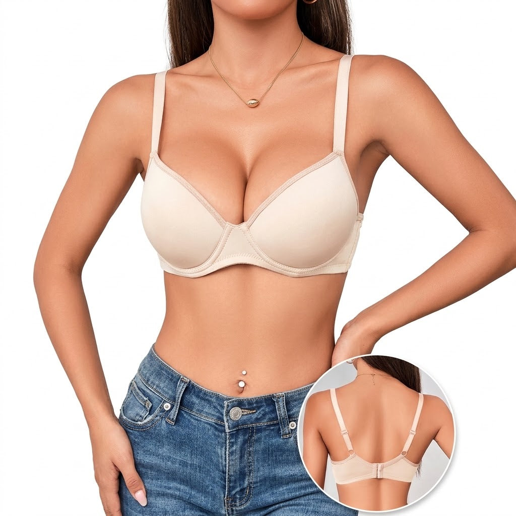 MYRU Side Breast Gathering  Push-Up Bra | Minimizes Appearance | Large Bust | T-Shirt Bra | Seamless Glossy Finish | CB260903A359