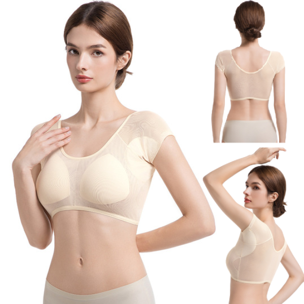 Mesh Breathable Sweat-Absorbing Top with Built-In Bra | Underarm Sweat Control | No Additional Bra Needed | Women’s Inner Top | ISMT260822A325