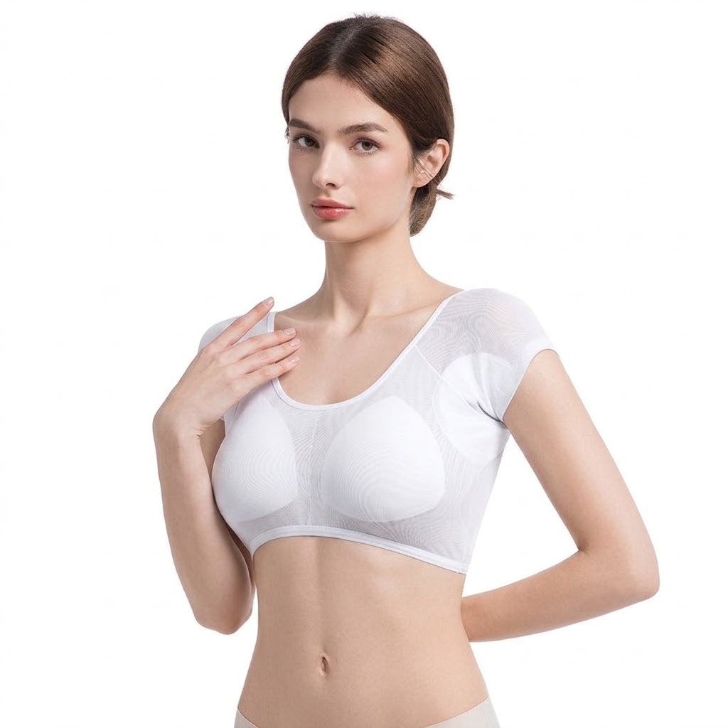 Mesh Breathable Sweat-Absorbing Top with Built-In Bra | Underarm Sweat Control | No Additional Bra Needed | Women’s Inner Top | ISMT260822A325