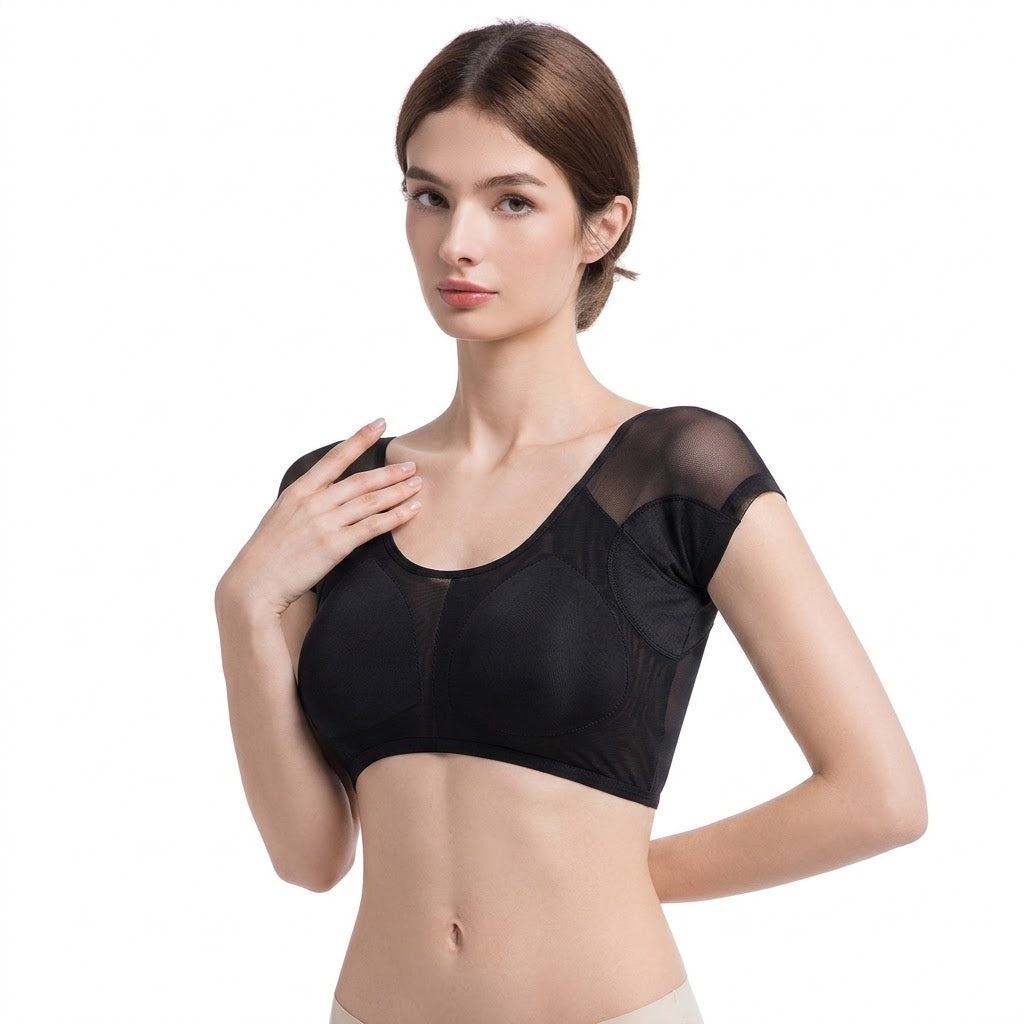 Mesh Breathable Sweat-Absorbing Top with Built-In Bra | Underarm Sweat Control | No Additional Bra Needed | Women’s Inner Top | ISMT260822A325