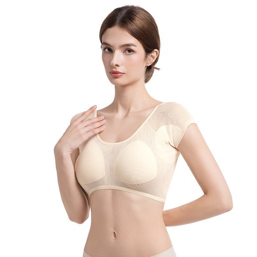Mesh Breathable Sweat-Absorbing Top with Built-In Bra | Underarm Sweat Control | No Additional Bra Needed | Women’s Inner Top | ISMT260822A325
