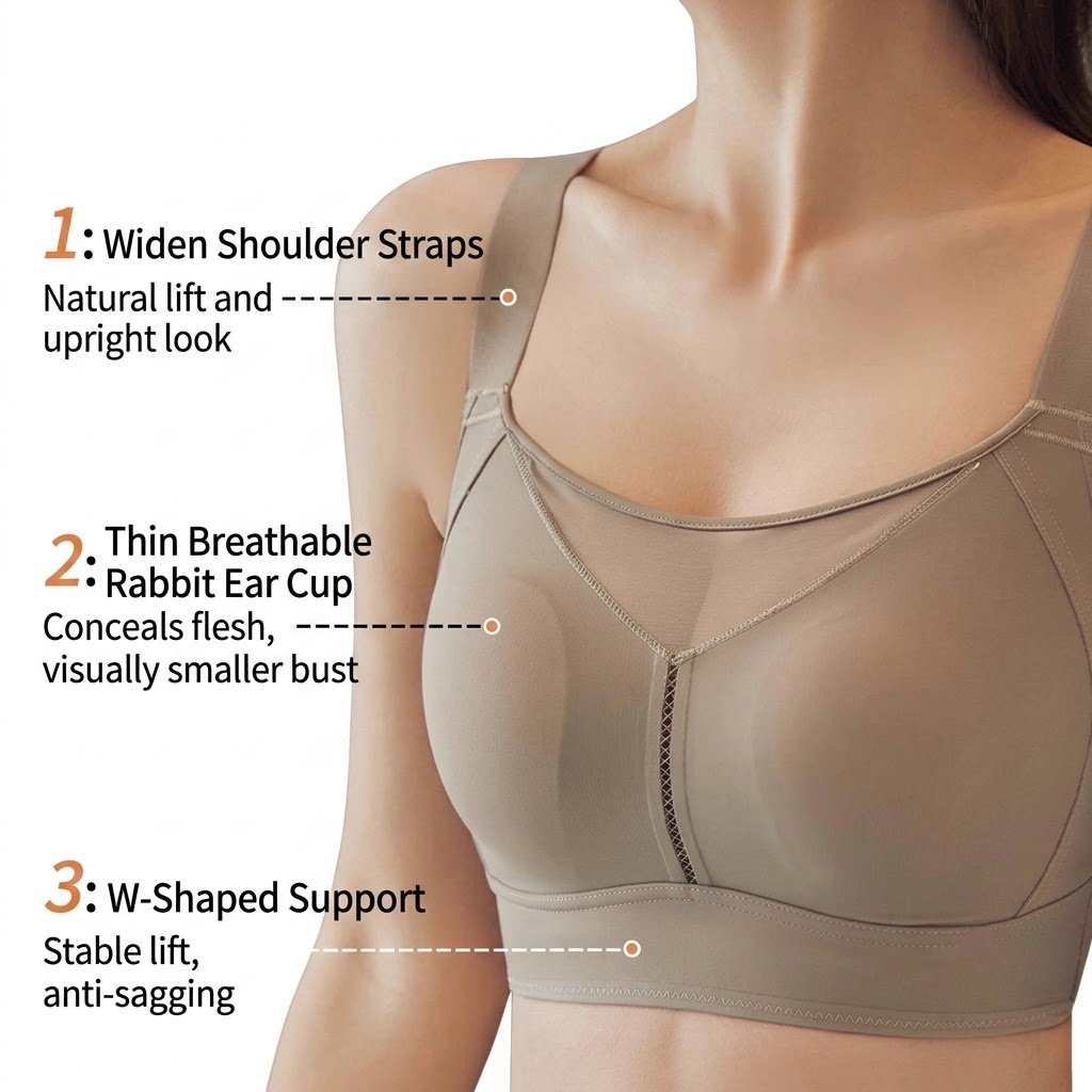 RYKA Adjustable Large Bust Gathering Bra | Cup B/C/D | Ultra-Thin | Wire-Free | Anti-Sagging | Seamless Plus Size Bra | CB260806A272