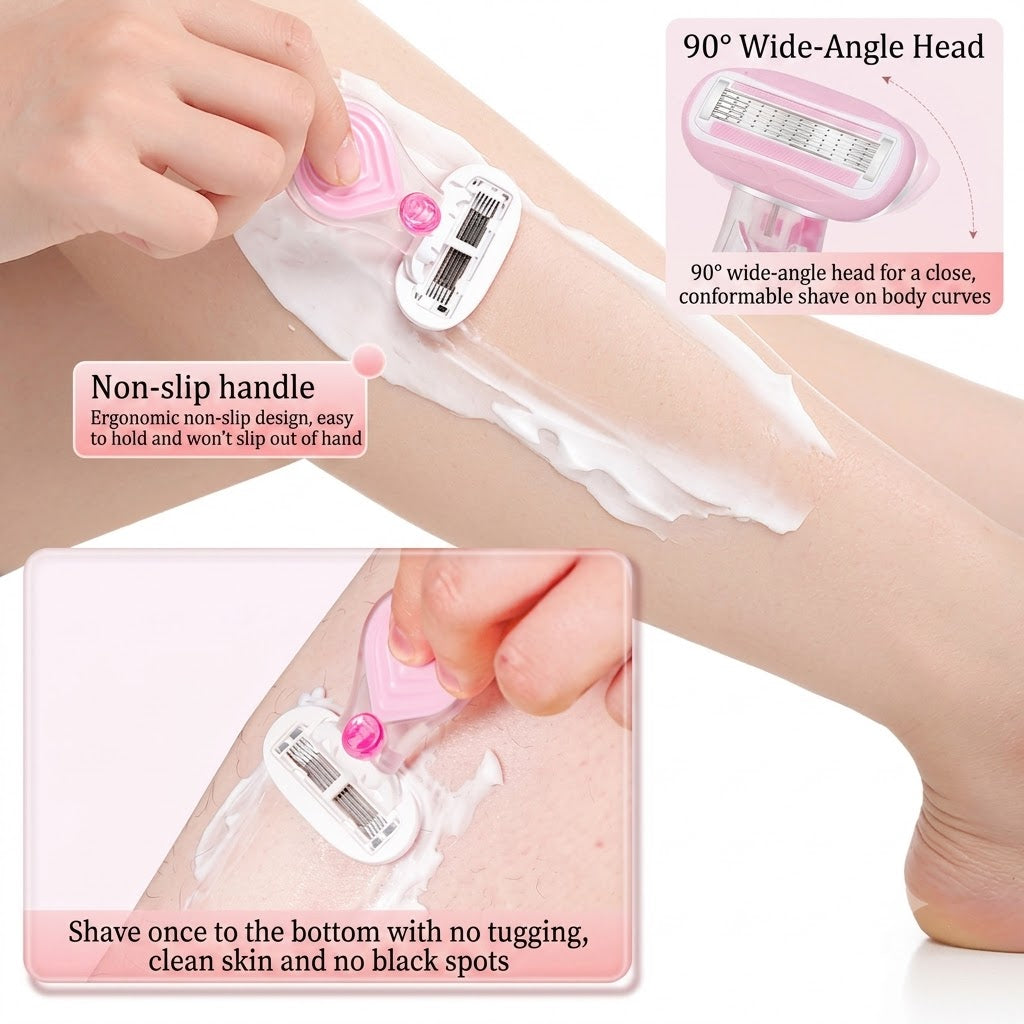Portable Underarm & Body Hair Removal Razor | Short Handle | Flower Shell Design | Women's Manual Shaver | ISMT260806A273