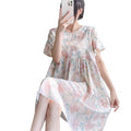 Cotton Silk Summer Short-Sleeved Dress | Loose Plus Size | Rayon Home And Outerwear | CLS260807A274