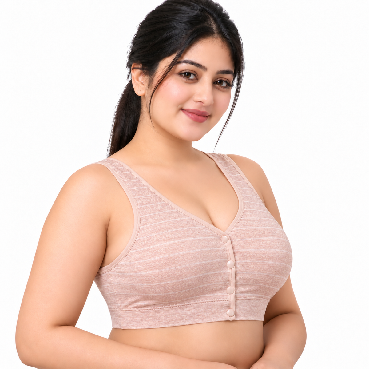 LERA Thin Single-Layer Plus Size Wireless Bra | Front-Clasp Camisole Bra | Beautiful Back Design | Lightweight  Everyday wear | CBT261015A417