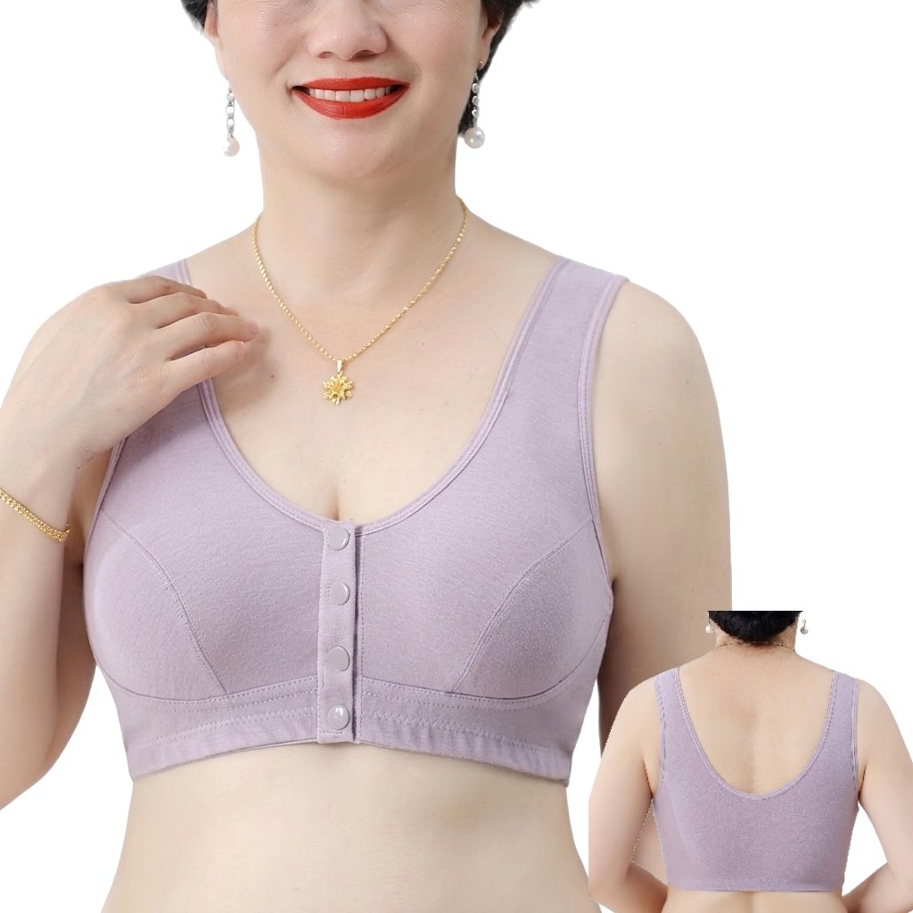 SLVIA Front Button Comfort Bra (Vest Edition) | Pure Cotton Feel | Large Size | Thin Lightweight Support | CB260629A180