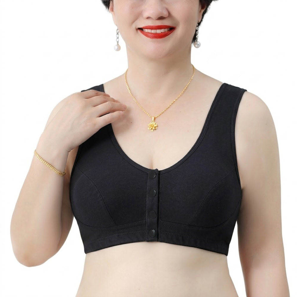 SLVIA Front Button Comfort Bra (Vest Edition) | Pure Cotton Feel | Large Size | Thin Lightweight Support | CB260629A180