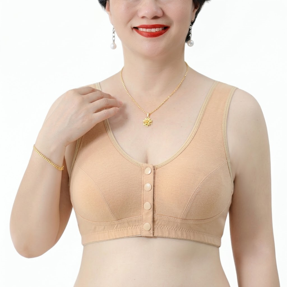 SLVIA Front Button Comfort Bra (Vest Edition) | Pure Cotton Feel | Large Size | Thin Lightweight Support | CB260629A180
